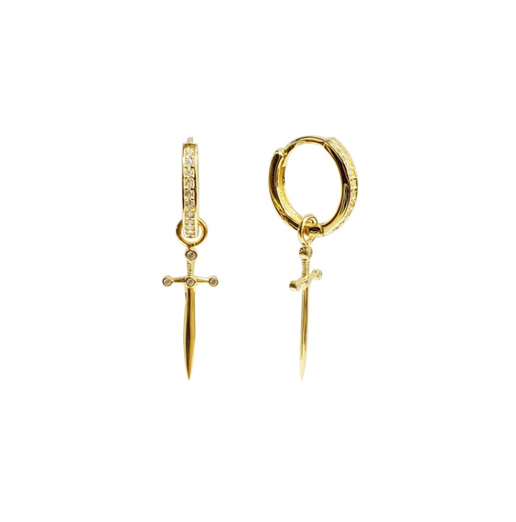 925 Sterling Silver Sword Huggie Earrings